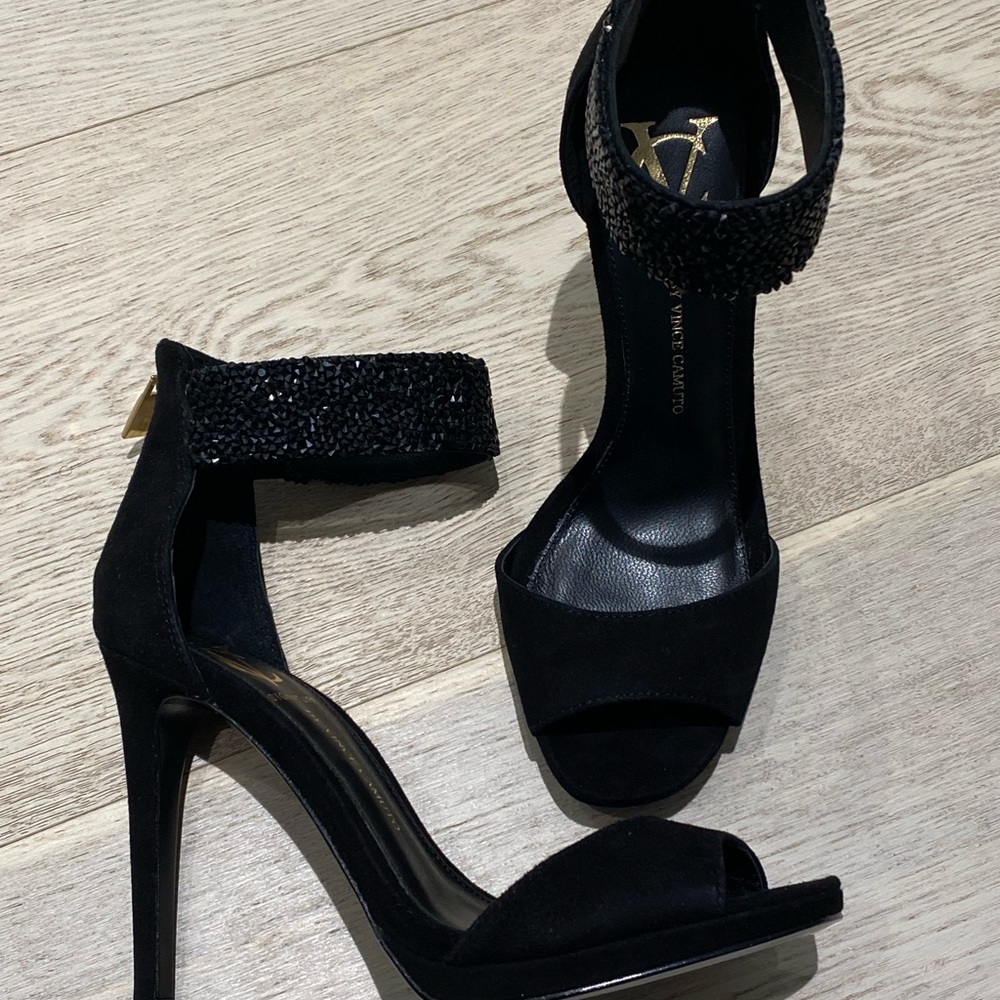 Black Suede & Swarovski Vince Camuto Sandals size 7.5
